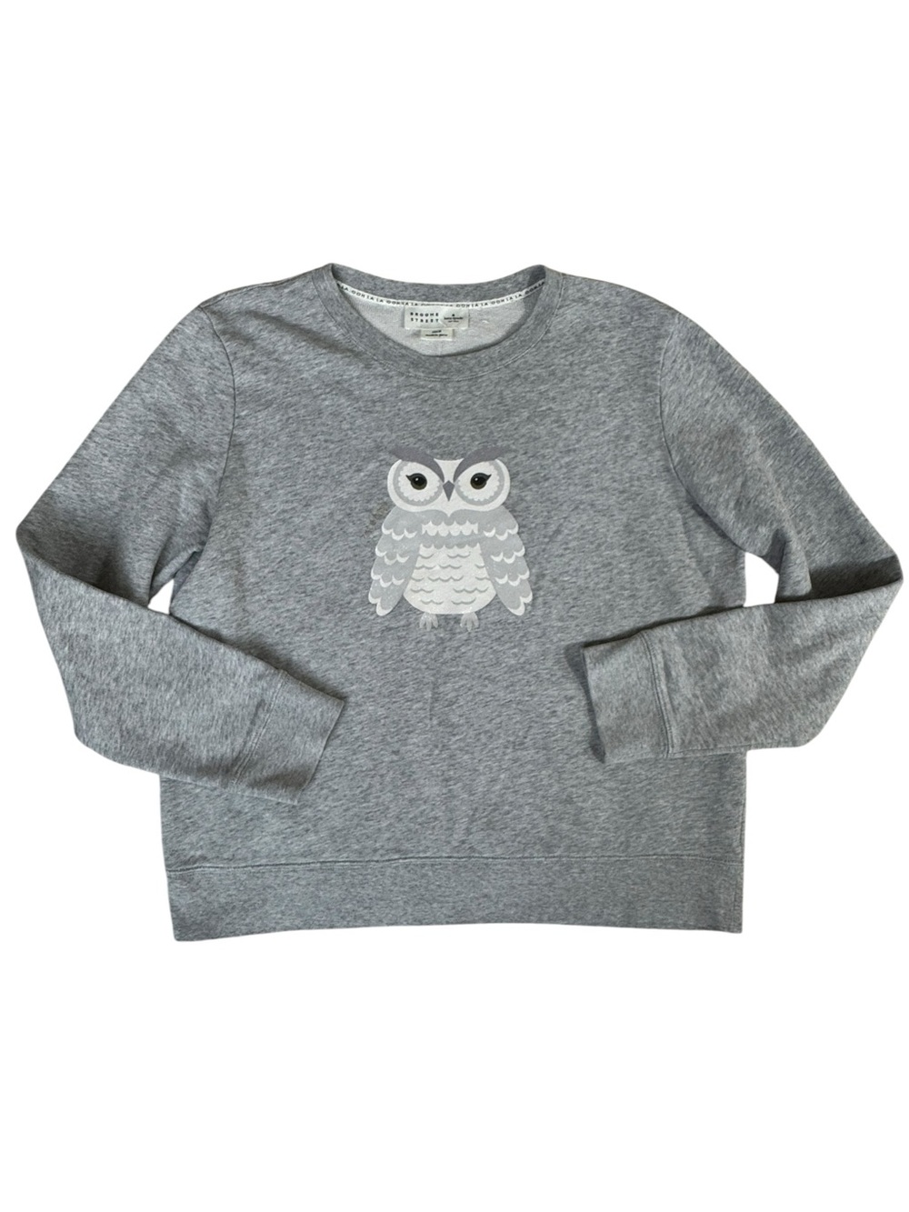 Kate Spade x Broome Street Owl Sweatshirt Gray Graphic Pullover Crewneck Medium